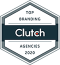A hexagonal badge with the text "Top Branding Agencies 2020" and "Clutch" in the center, indicating an award or recognition from Clutch for top branding agencies in the year 2020. The badge features a dark blue and white color scheme.
