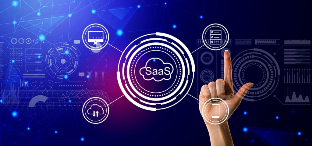 Saas logo with Technology background